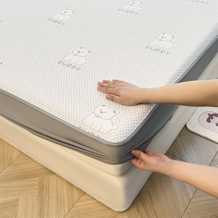 91家纺网 家纺一手货源 找家纺 喜居 2025新款A类凉感豆豆席床笠款 冰小汪-灰