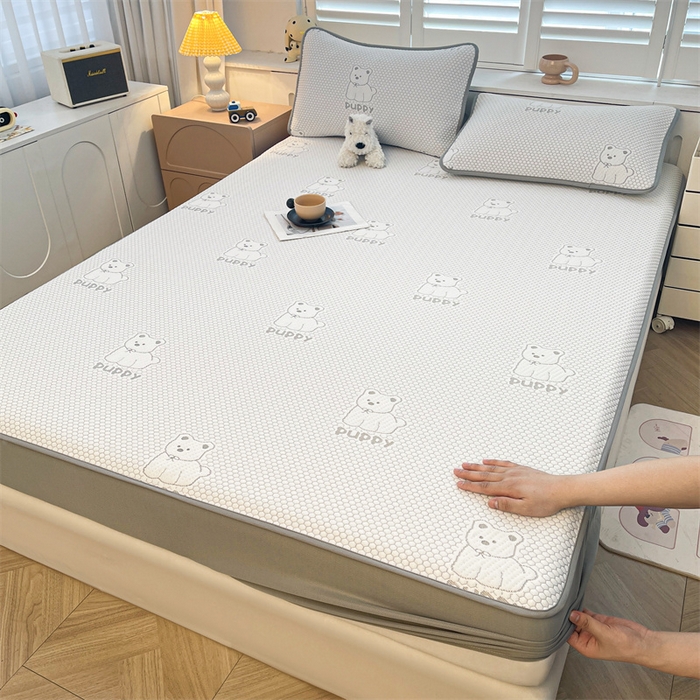 91家纺网 家纺一手货源 找家纺 喜居 2025新款A类凉感豆豆席床笠款 冰小汪-灰