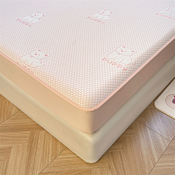 91家纺网 家纺一手货源 找家纺 喜居 2025新款A类凉感豆豆席床笠款 冰小汪-粉