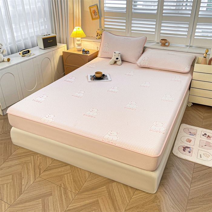 91家纺网 家纺一手货源 找家纺 喜居 2025新款A类凉感豆豆席床笠款 冰小汪-粉