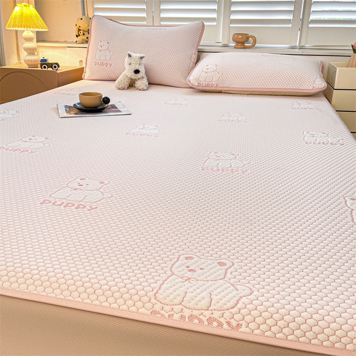 91家纺网 家纺一手货源 找家纺 喜居 2025新款A类凉感豆豆席床笠款 冰小汪-粉