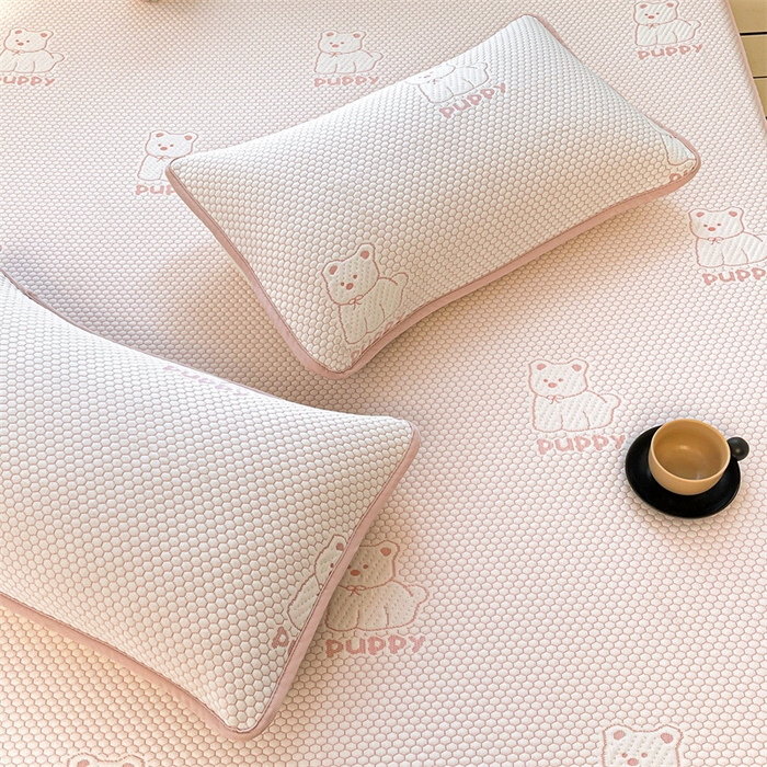 91家纺网 家纺一手货源 找家纺 喜居 2025新款A类凉感豆豆席床笠款 冰小汪-粉