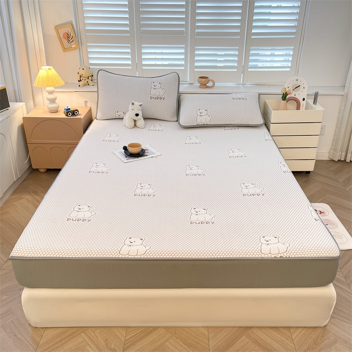 91家纺网 家纺一手货源 找家纺 喜居 2025新款A类凉感豆豆席床笠款 冰小汪-咖