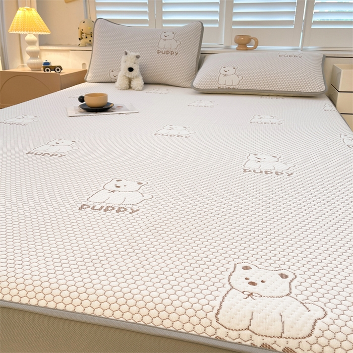 91家纺网 家纺一手货源 找家纺 喜居 2025新款A类凉感豆豆席床笠款 冰小汪-咖