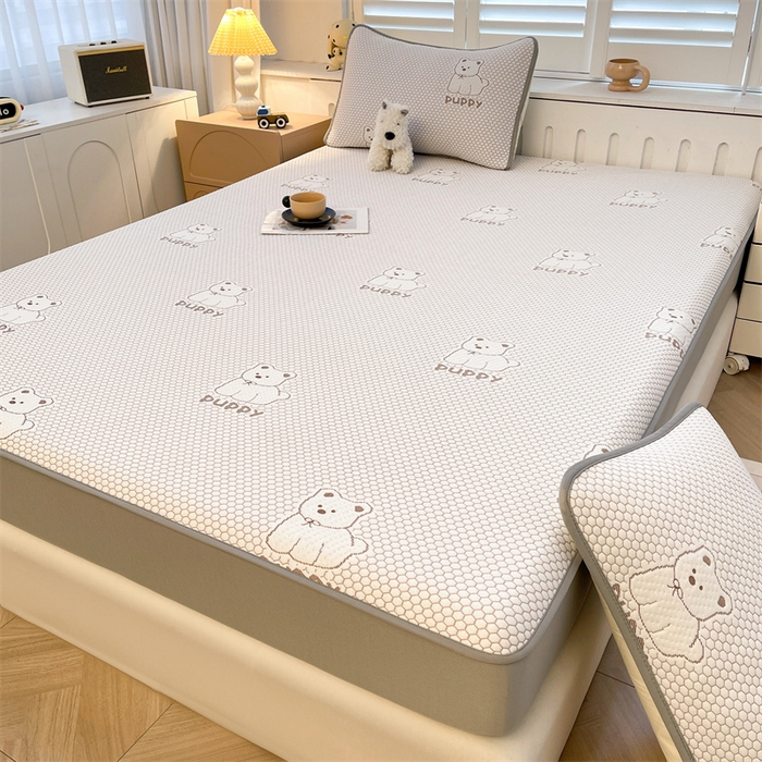 91家纺网 家纺一手货源 找家纺 喜居 2025新款A类凉感豆豆席床笠款 冰小汪-咖