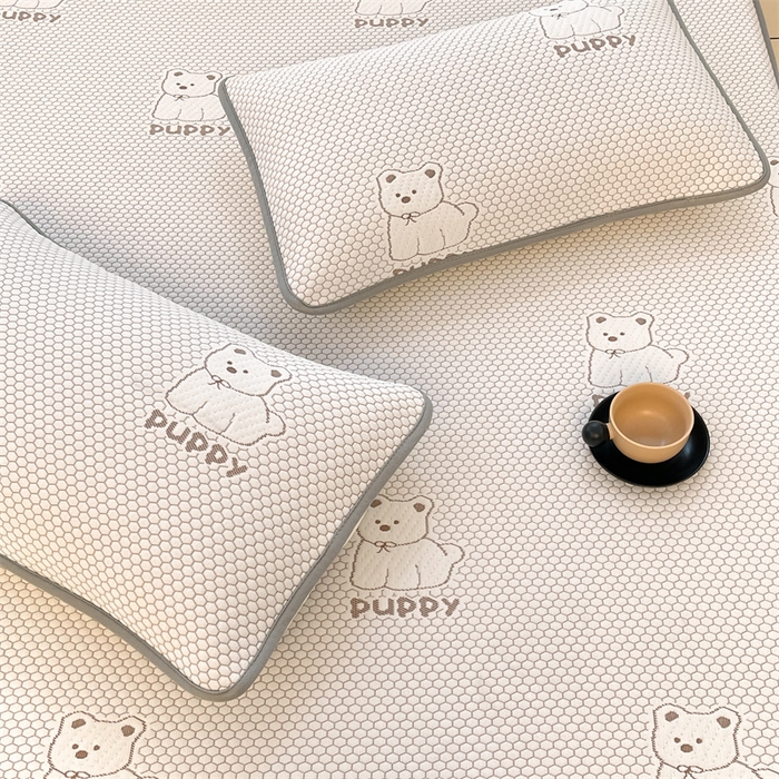 91家纺网 家纺一手货源 找家纺 喜居 2025新款A类凉感豆豆席床笠款 冰小汪-咖