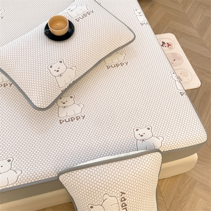 91家纺网 家纺一手货源 找家纺 喜居 2025新款A类凉感豆豆席床笠款 冰小汪-咖