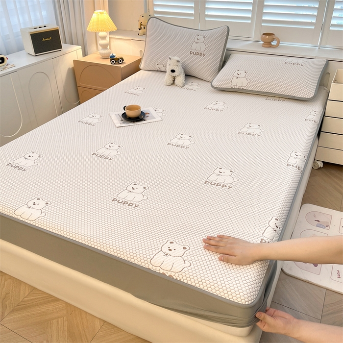 91家纺网 家纺一手货源 找家纺 喜居 2025新款A类凉感豆豆席床笠款 冰小汪-咖