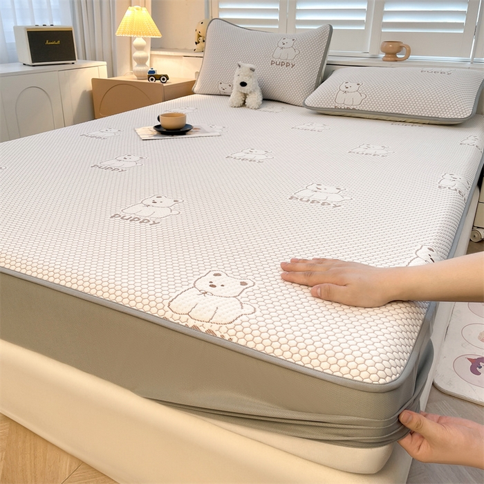 91家纺网 家纺一手货源 找家纺 喜居 2025新款A类凉感豆豆席床笠款 冰小汪-咖