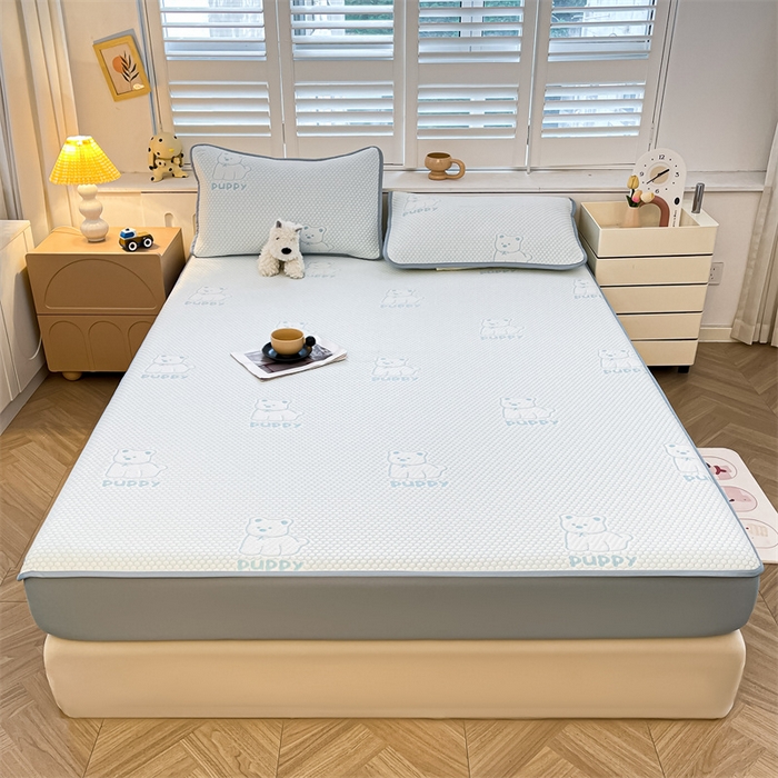 91家纺网 家纺一手货源 找家纺 喜居 2025新款A类凉感豆豆席床笠款 冰小汪-蓝