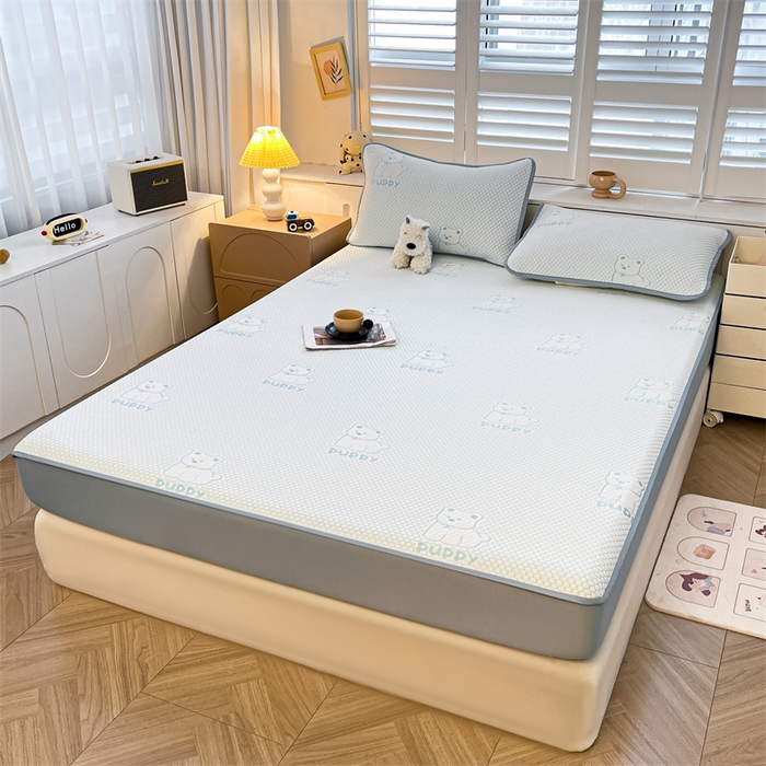 91家纺网 家纺一手货源 找家纺 喜居 2025新款A类凉感豆豆席床笠款 冰小汪-蓝