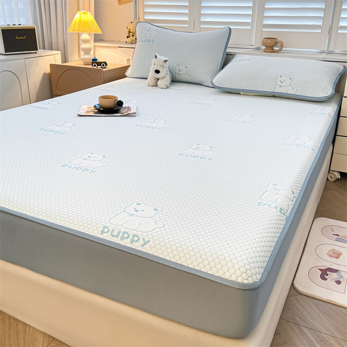 91家纺网 家纺一手货源 找家纺 喜居 2025新款A类凉感豆豆席床笠款 冰小汪-蓝