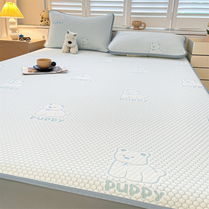 91家纺网 家纺一手货源 找家纺 喜居 2025新款A类凉感豆豆席床笠款 冰小汪-蓝