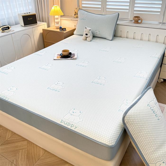 91家纺网 家纺一手货源 找家纺 喜居 2025新款A类凉感豆豆席床笠款 冰小汪-蓝