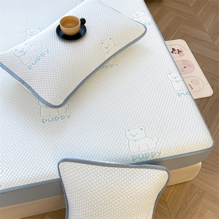 91家纺网 家纺一手货源 找家纺 喜居 2025新款A类凉感豆豆席床笠款 冰小汪-蓝