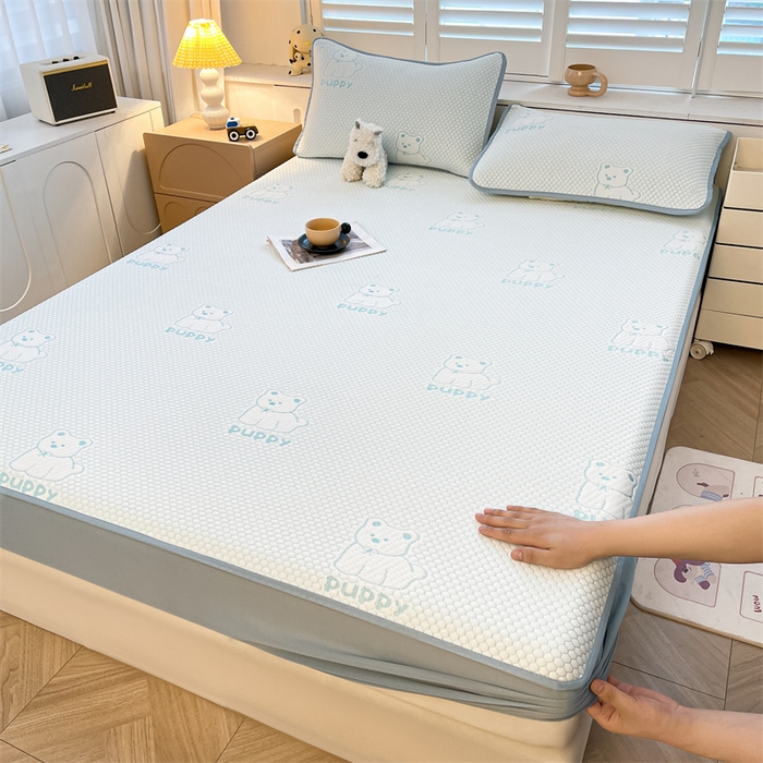 91家纺网 家纺一手货源 找家纺 喜居 2025新款A类凉感豆豆席床笠款 冰小汪-蓝