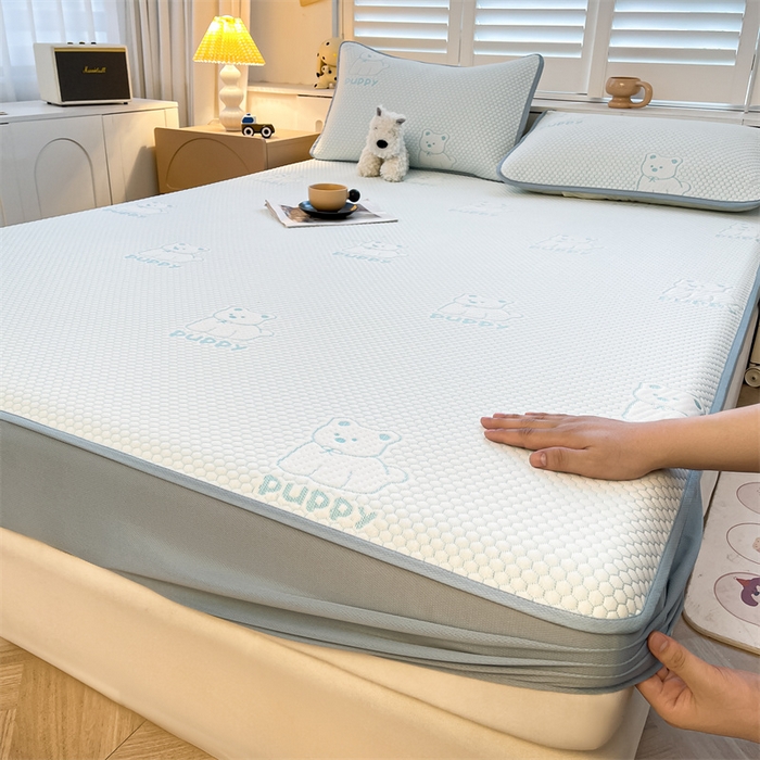 91家纺网 家纺一手货源 找家纺 喜居 2025新款A类凉感豆豆席床笠款 冰小汪-蓝