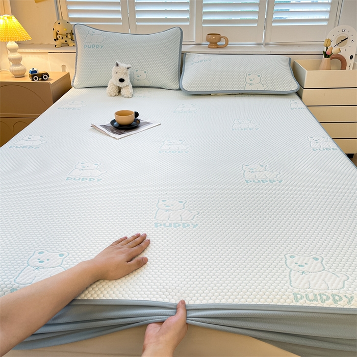 91家纺网 家纺一手货源 找家纺 喜居 2025新款A类凉感豆豆席床笠款 冰小汪-蓝