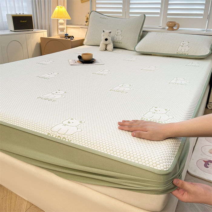 91家纺网 家纺一手货源 找家纺 喜居 2025新款A类凉感豆豆席床笠款 冰小汪-绿