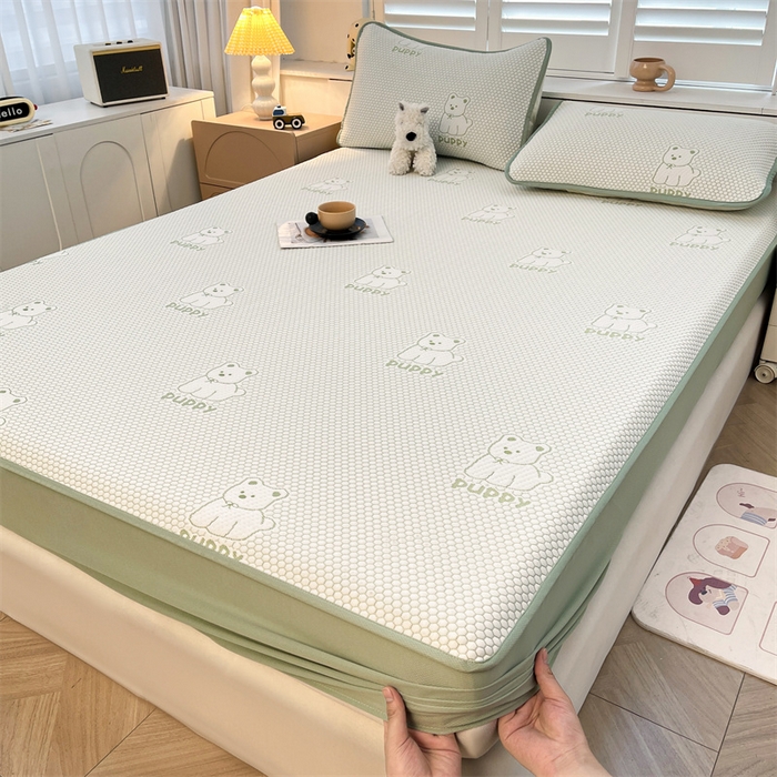 91家纺网 家纺一手货源 找家纺 喜居 2025新款A类凉感豆豆席床笠款 冰小汪-绿