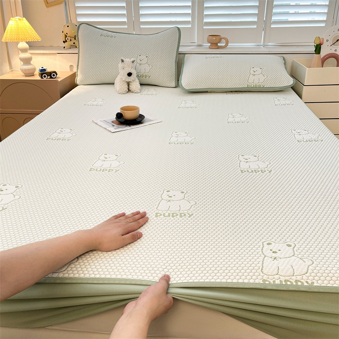 91家纺网 家纺一手货源 找家纺 喜居 2025新款A类凉感豆豆席床笠款 冰小汪-绿