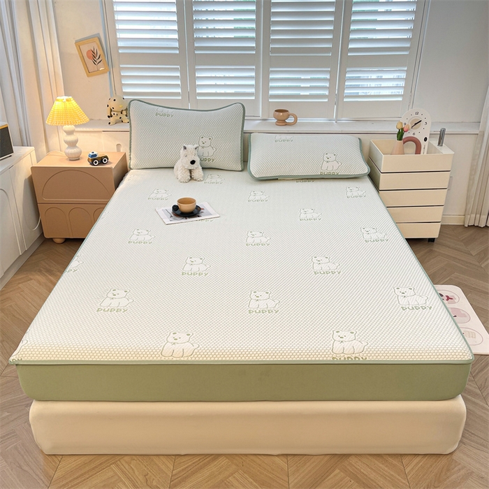 91家纺网 家纺一手货源 找家纺 喜居 2025新款A类凉感豆豆席床笠款 冰小汪-绿