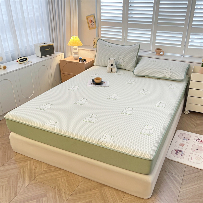 91家纺网 家纺一手货源 找家纺 喜居 2025新款A类凉感豆豆席床笠款 冰小汪-绿