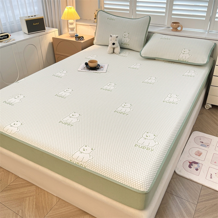 91家纺网 家纺一手货源 找家纺 喜居 2025新款A类凉感豆豆席床笠款 冰小汪-绿