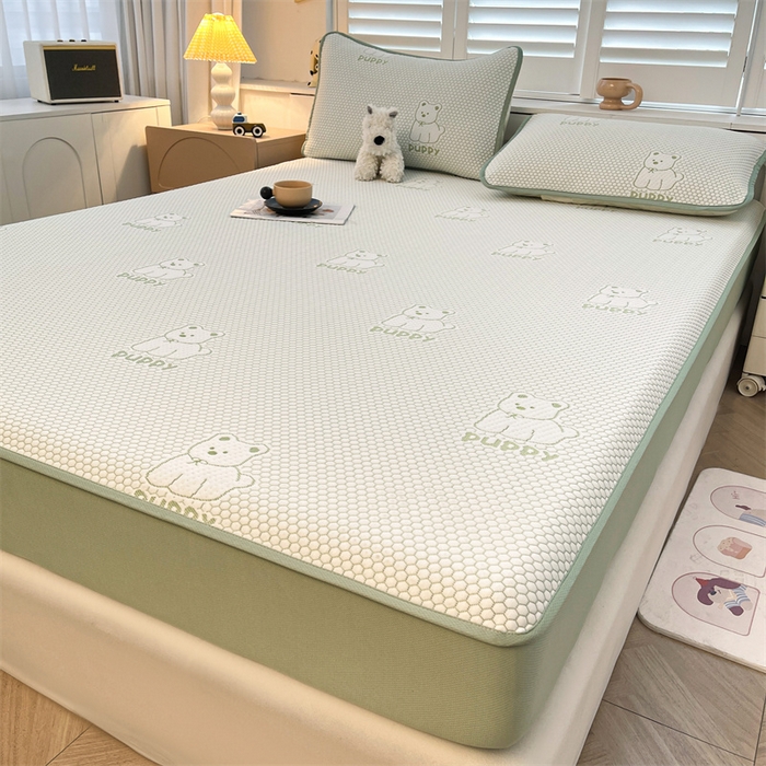 91家纺网 家纺一手货源 找家纺 喜居 2025新款A类凉感豆豆席床笠款 冰小汪-绿