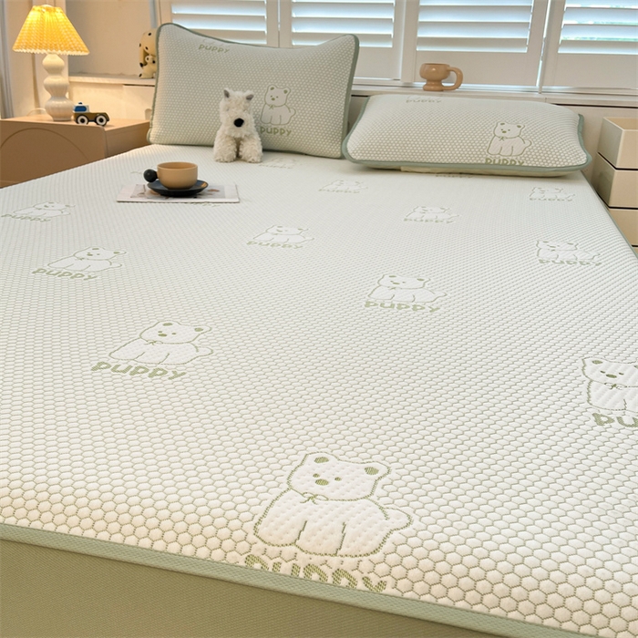 91家纺网 家纺一手货源 找家纺 喜居 2025新款A类凉感豆豆席床笠款 冰小汪-绿