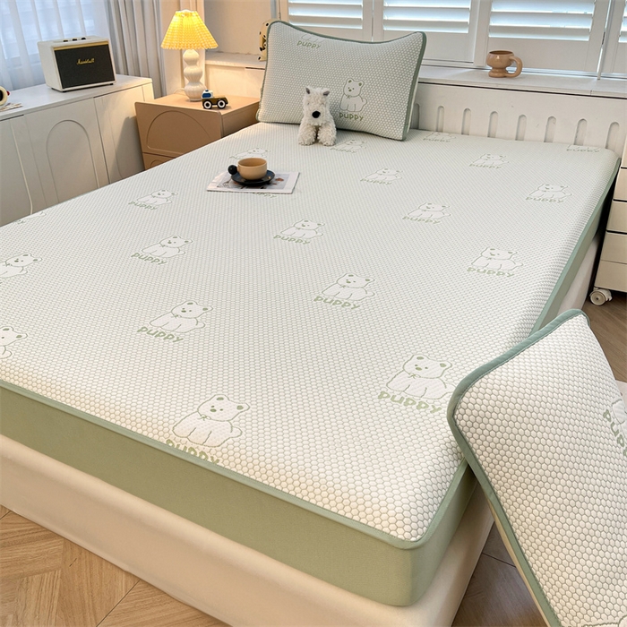 91家纺网 家纺一手货源 找家纺 喜居 2025新款A类凉感豆豆席床笠款 冰小汪-绿