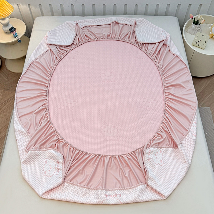 91家纺网 家纺一手货源 找家纺 喜居 2025新款A类凉感豆豆席床笠款 luck小冰熊-粉