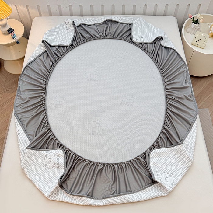 91家纺网 家纺一手货源 找家纺 喜居 2025新款A类凉感豆豆席床笠款 luck小冰熊-灰