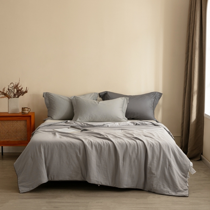 蚕阿婆 2025新款纯棉双层纱蚕丝被蚕丝空调夏凉被 灰色