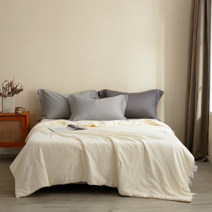 蚕阿婆 2025新款纯棉双层纱蚕丝被蚕丝空调夏凉被 米色