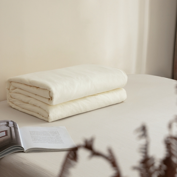 91家纺网 家纺一手货源 找家纺 蚕阿婆 2025新款纯棉双层纱蚕丝被蚕丝空调夏凉被 米色