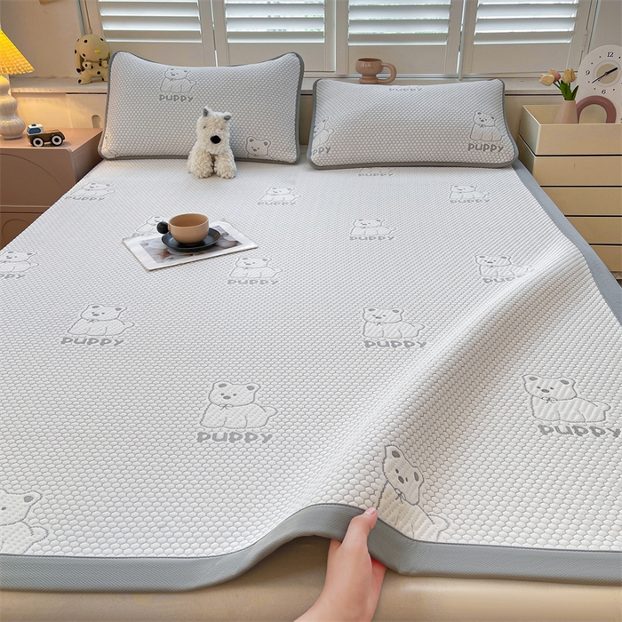 91家纺网 家纺一手货源 找家纺 喜居 2025新款A类凉感豆豆平席款-冰小汪系列 冰小汪-灰 平席款