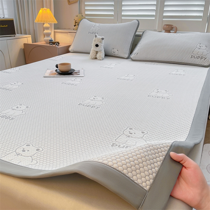 91家纺网 家纺一手货源 找家纺 喜居 2025新款A类凉感豆豆平席款-冰小汪系列 冰小汪-灰 平席款