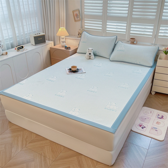 91家纺网 家纺一手货源 找家纺 喜居 2025新款A类凉感豆豆平席款-冰小汪系列 冰小汪-蓝 平席款