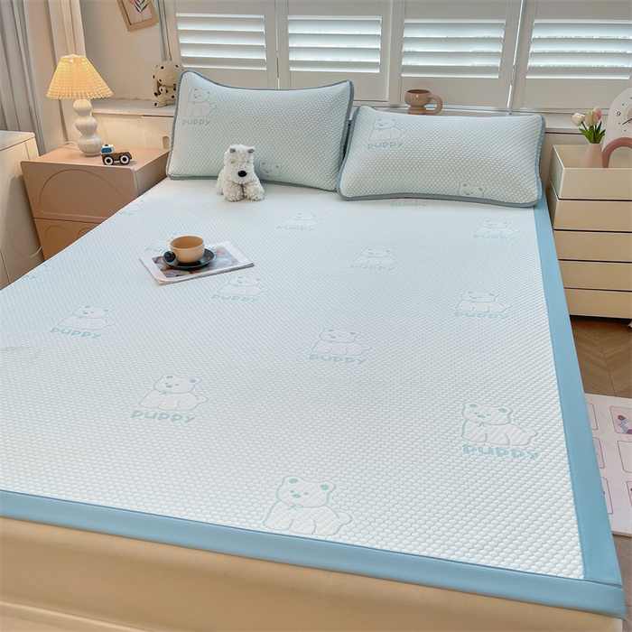 91家纺网 家纺一手货源 找家纺 喜居 2025新款A类凉感豆豆平席款-冰小汪系列 冰小汪-蓝 平席款