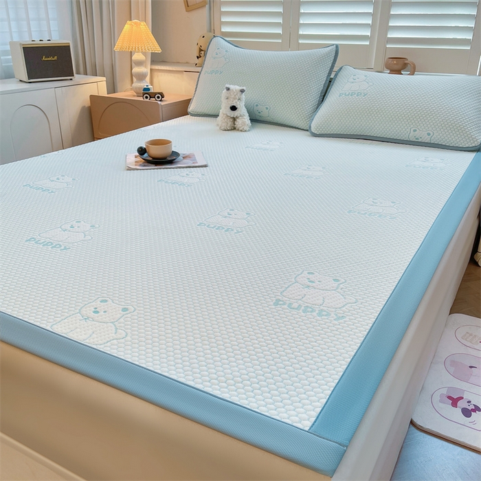 91家纺网 家纺一手货源 找家纺 喜居 2025新款A类凉感豆豆平席款-冰小汪系列 冰小汪-蓝 平席款