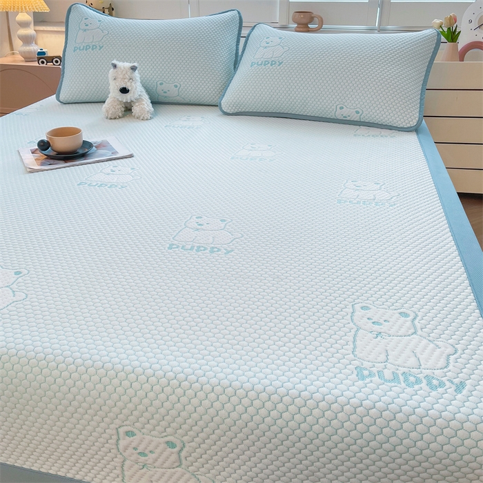 91家纺网 家纺一手货源 找家纺 喜居 2025新款A类凉感豆豆平席款-冰小汪系列 冰小汪-蓝 平席款