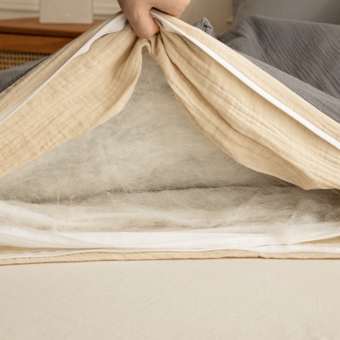 91家纺网 家纺一手货源 找家纺 蚕阿婆 2025新款皱皱纱布蚕丝被100%蚕丝被子  灰+米色