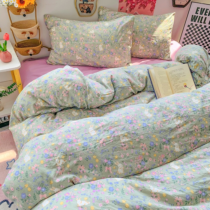 91家纺网 家纺一手货源 找家纺 （总）森璐家纺 2025新款艾特你印花水洗棉床单床笠四件套