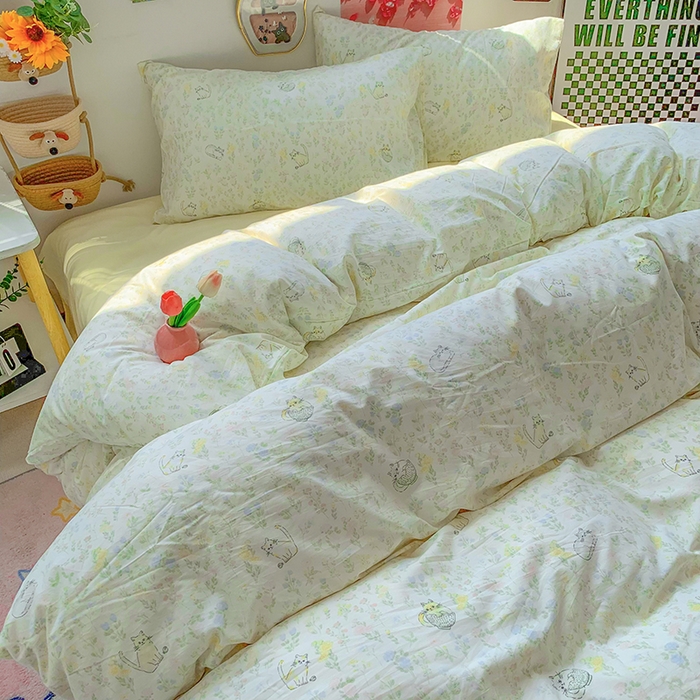 91家纺网 家纺一手货源 找家纺 （总）森璐家纺 2025新款艾特你印花水洗棉床单床笠四件套