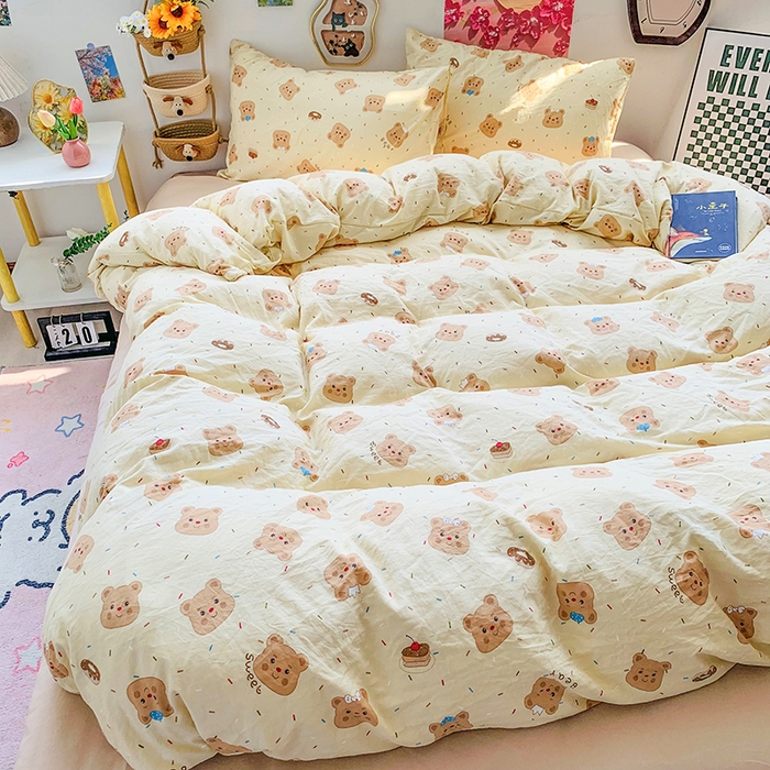 91家纺网 家纺一手货源 找家纺 （总）森璐家纺 2025新款艾特你印花水洗棉床单床笠四件套