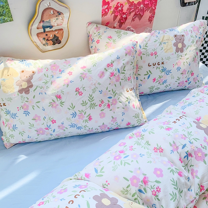 91家纺网 家纺一手货源 找家纺 森璐家纺 2025新款艾特你印花水洗棉床单床笠四件套 好伙伴小熊