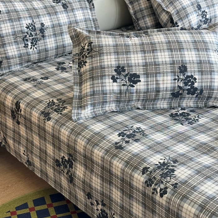 91家纺网 家纺一手货源 找家纺 2025新款老粗布系列单品套件 鸢尾格