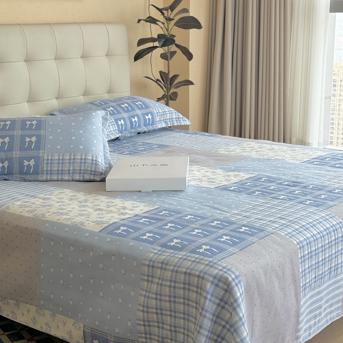 91家纺网 家纺一手货源 找家纺 2025新款老粗布系列单品套件 蓝风铃