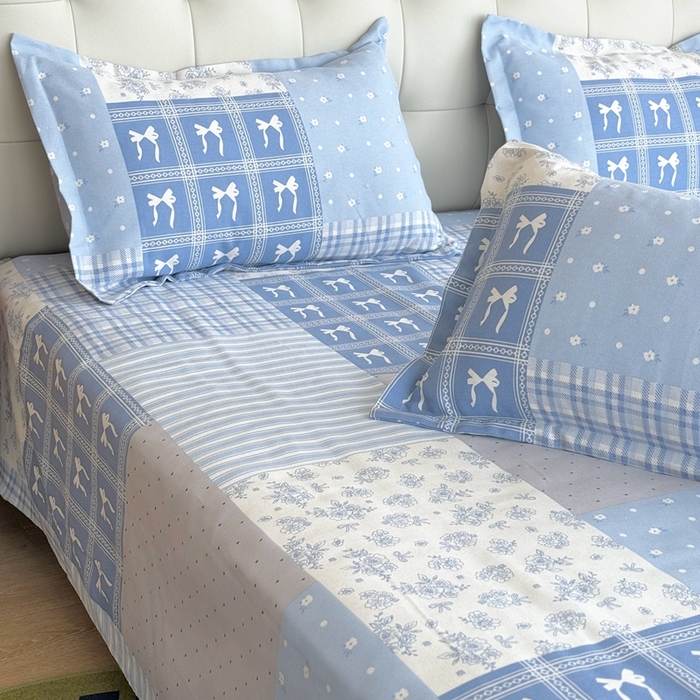 91家纺网 家纺一手货源 找家纺 2025新款老粗布系列单品套件 蓝风铃